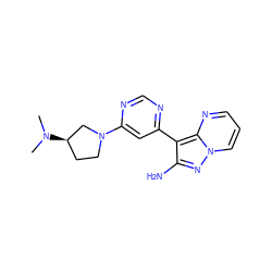 CN(C)[C@@H]1CCN(c2cc(-c3c(N)nn4cccnc34)ncn2)C1 ZINC000045324657