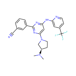 CN(C)[C@@H]1CCN(c2cc(Nc3cc(C(F)(F)F)ccn3)nc(-c3cccc(C#N)c3)n2)C1 ZINC000084587425