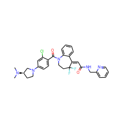 CN(C)[C@@H]1CCN(c2ccc(C(=O)N3CCC(F)(F)/C(=C\C(=O)NCc4ccccn4)c4ccccc43)c(Cl)c2)C1 ZINC000044307794