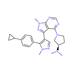 CN(C)[C@@H]1CCN(c2ncnc3c2c(-c2cnn(C)c2-c2ccc(C4CC4)cc2)nn3C)C1 ZINC000169706092