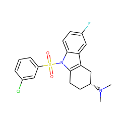 CN(C)[C@@H]1CCc2c(c3cc(F)ccc3n2S(=O)(=O)c2cccc(Cl)c2)C1 ZINC000095554405