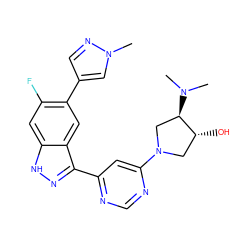 CN(C)[C@@H]1CN(c2cc(-c3n[nH]c4cc(F)c(-c5cnn(C)c5)cc34)ncn2)C[C@H]1O ZINC001772586705