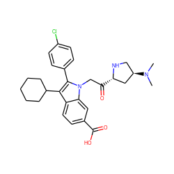 CN(C)[C@@H]1CN[C@@H](C(=O)Cn2c(-c3ccc(Cl)cc3)c(C3CCCCC3)c3ccc(C(=O)O)cc32)C1 ZINC000028469345