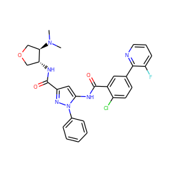 CN(C)[C@@H]1COC[C@H]1NC(=O)c1cc(NC(=O)c2cc(-c3ncccc3F)ccc2Cl)n(-c2ccccc2)n1 ZINC001772573519