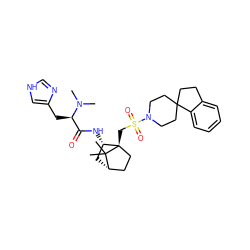 CN(C)[C@H](Cc1c[nH]cn1)C(=O)N[C@H]1C[C@H]2CC[C@]1(CS(=O)(=O)N1CCC3(CCc4ccccc43)CC1)C2(C)C ZINC000027318259