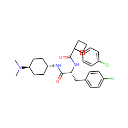 CN(C)[C@H]1CC[C@H](NC(=O)[C@@H](Cc2ccc(Cl)cc2)NC(=O)C2(c3ccc(Cl)cc3)CCC2)CC1 ZINC000261175305