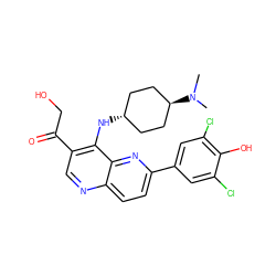 CN(C)[C@H]1CC[C@H](Nc2c(C(=O)CO)cnc3ccc(-c4cc(Cl)c(O)c(Cl)c4)nc23)CC1 ZINC000473164959