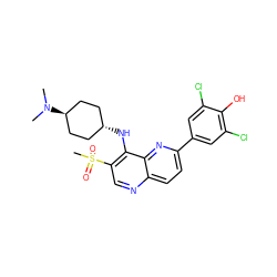 CN(C)[C@H]1CC[C@H](Nc2c(S(C)(=O)=O)cnc3ccc(-c4cc(Cl)c(O)c(Cl)c4)nc23)CC1 ZINC000473213462