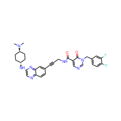 CN(C)[C@H]1CC[C@H](Nc2cnc3ccc(C#CCNC(=O)c4cncn(Cc5ccc(F)c(F)c5)c4=O)cc3n2)CC1 ZINC000261170685