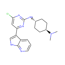 CN(C)[C@H]1CC[C@H](Nc2nc(Cl)cc(-c3c[nH]c4ncccc34)n2)CC1 ZINC000261187058