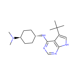 CN(C)[C@H]1CC[C@H](Nc2ncnc3[nH]cc(C(C)(C)C)c23)CC1 ZINC001772652666