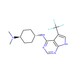 CN(C)[C@H]1CC[C@H](Nc2ncnc3[nH]cc(C(F)(F)F)c23)CC1 ZINC001772625370