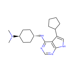 CN(C)[C@H]1CC[C@H](Nc2ncnc3[nH]cc(C4CCCC4)c23)CC1 ZINC001772581316