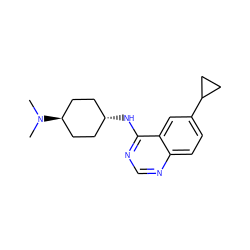 CN(C)[C@H]1CC[C@H](Nc2ncnc3ccc(C4CC4)cc23)CC1 ZINC001772604897