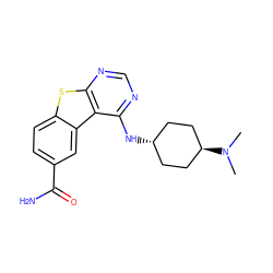 CN(C)[C@H]1CC[C@H](Nc2ncnc3sc4ccc(C(N)=O)cc4c23)CC1 ZINC000299821629