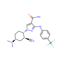 CN(C)[C@H]1CC[C@H](n2cc(C(N)=O)c(Nc3ccc(C(F)(F)F)cc3)n2)[C@@H](C#N)C1 ZINC000222977352