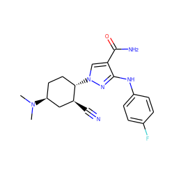 CN(C)[C@H]1CC[C@H](n2cc(C(N)=O)c(Nc3ccc(F)cc3)n2)[C@@H](C#N)C1 ZINC000222974368