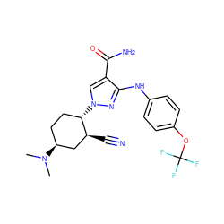 CN(C)[C@H]1CC[C@H](n2cc(C(N)=O)c(Nc3ccc(OC(F)(F)F)cc3)n2)[C@@H](C#N)C1 ZINC000221886510