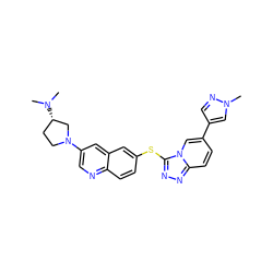 CN(C)[C@H]1CCN(c2cnc3ccc(Sc4nnc5ccc(-c6cnn(C)c6)cn45)cc3c2)C1 ZINC000205070556