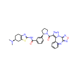 CN(C)[C@H]1CCc2nc(NC(=O)c3cccc([C@H]4CCCN4C(=O)c4nnn(-c5nonc5N)c4-c4ccccc4)c3)sc2C1 ZINC000220411308