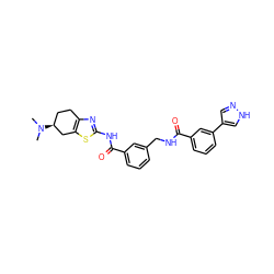 CN(C)[C@H]1CCc2nc(NC(=O)c3cccc(CNC(=O)c4cccc(-c5cn[nH]c5)c4)c3)sc2C1 ZINC000169701489