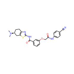 CN(C)[C@H]1CCc2nc(NC(=O)c3cccc(OCC(=O)Nc4ccc(C#N)cc4)c3)sc2C1 ZINC000200015705
