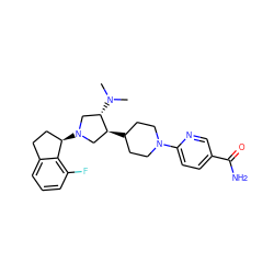 CN(C)[C@H]1CN([C@@H]2CCc3cccc(F)c32)C[C@@H]1C1CCN(c2ccc(C(N)=O)cn2)CC1 ZINC001772625411