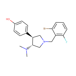 CN(C)[C@H]1CN(Cc2c(F)cccc2Br)C[C@@H]1c1ccc(O)cc1 ZINC001772643436