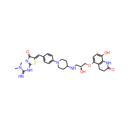 CN(C)C(=N)NC1=NC(=O)/C(=C/c2ccc(N3CCC(NC[C@H](O)COc4ccc(O)c5c4CCC(=O)N5)CC3)cc2)S1 ZINC000028101941