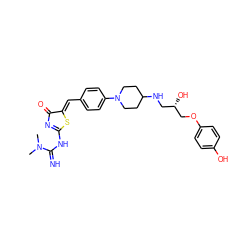 CN(C)C(=N)NC1=NC(=O)/C(=C/c2ccc(N3CCC(NC[C@H](O)COc4ccc(O)cc4)CC3)cc2)S1 ZINC000028100070