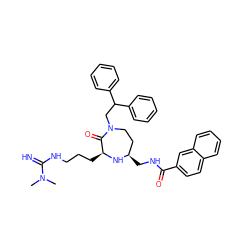 CN(C)C(=N)NCCC[C@@H]1N[C@H](CNC(=O)c2ccc3ccccc3c2)CCN(CC(c2ccccc2)c2ccccc2)C1=O ZINC000118685204