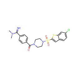 CN(C)C(=N)c1ccc(C(=O)N2CCN(S(=O)(=O)c3cc4ccc(Cl)cc4s3)CC2)cc1 ZINC000026188398