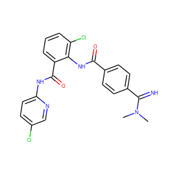 CN(C)C(=N)c1ccc(C(=O)Nc2c(Cl)cccc2C(=O)Nc2ccc(Cl)cn2)cc1 ZINC000040893802