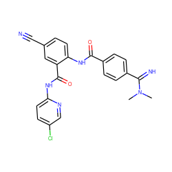 CN(C)C(=N)c1ccc(C(=O)Nc2ccc(C#N)cc2C(=O)Nc2ccc(Cl)cn2)cc1 ZINC000040917137