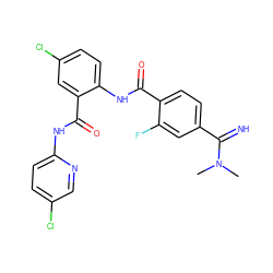 CN(C)C(=N)c1ccc(C(=O)Nc2ccc(Cl)cc2C(=O)Nc2ccc(Cl)cn2)c(F)c1 ZINC000038381968