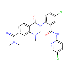 CN(C)C(=N)c1ccc(C(=O)Nc2ccc(Cl)cc2C(=O)Nc2ccc(Cl)cn2)c(N(C)C)c1 ZINC000040914729