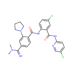 CN(C)C(=N)c1ccc(C(=O)Nc2ccc(Cl)cc2C(=O)Nc2ccc(Cl)cn2)c(N2CCCC2)c1 ZINC000040395079