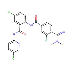 CN(C)C(=N)c1ccc(C(=O)Nc2ccc(Cl)cc2C(=O)Nc2ccc(Cl)cn2)cc1F ZINC000040897295