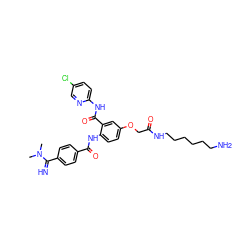 CN(C)C(=N)c1ccc(C(=O)Nc2ccc(OCC(=O)NCCCCCCN)cc2C(=O)Nc2ccc(Cl)cn2)cc1 ZINC000217115978