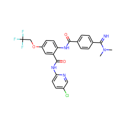 CN(C)C(=N)c1ccc(C(=O)Nc2ccc(OCC(F)(F)F)cc2C(=O)Nc2ccc(Cl)cn2)cc1 ZINC000040899757