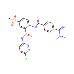 CN(C)C(=N)c1ccc(C(=O)Nc2ccc(S(C)(=O)=O)cc2C(=O)Nc2ccc(Cl)cn2)cc1 ZINC000040409096