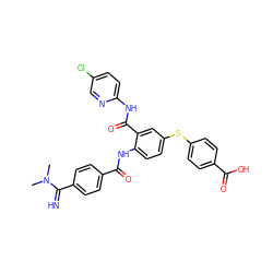 CN(C)C(=N)c1ccc(C(=O)Nc2ccc(Sc3ccc(C(=O)O)cc3)cc2C(=O)Nc2ccc(Cl)cn2)cc1 ZINC000036126789