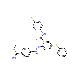 CN(C)C(=N)c1ccc(C(=O)Nc2ccc(Sc3ccccc3)cc2C(=O)Nc2ccc(Cl)cn2)cc1 ZINC000036126783