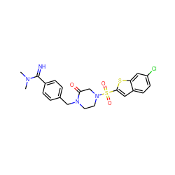 CN(C)C(=N)c1ccc(CN2CCN(S(=O)(=O)c3cc4ccc(Cl)cc4s3)CC2=O)cc1 ZINC000026182626