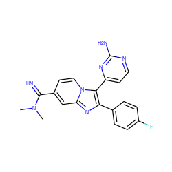 CN(C)C(=N)c1ccn2c(-c3ccnc(N)n3)c(-c3ccc(F)cc3)nc2c1 ZINC000040425124