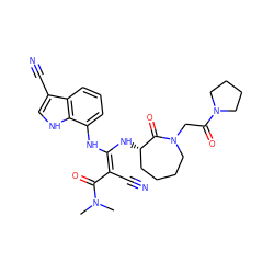 CN(C)C(=O)/C(C#N)=C(\Nc1cccc2c(C#N)c[nH]c12)N[C@H]1CCCCN(CC(=O)N2CCCC2)C1=O ZINC000040863652