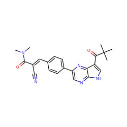 CN(C)C(=O)/C(C#N)=C/c1ccc(-c2cnc3[nH]cc(C(=O)C(C)(C)C)c3n2)cc1 ZINC000148920991