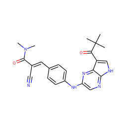 CN(C)C(=O)/C(C#N)=C/c1ccc(Nc2cnc3[nH]cc(C(=O)C(C)(C)C)c3n2)cc1 ZINC000148960486