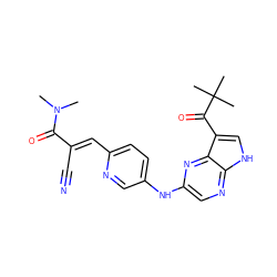 CN(C)C(=O)/C(C#N)=C/c1ccc(Nc2cnc3[nH]cc(C(=O)C(C)(C)C)c3n2)cn1 ZINC000148922984