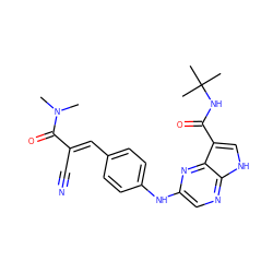 CN(C)C(=O)/C(C#N)=C/c1ccc(Nc2cnc3[nH]cc(C(=O)NC(C)(C)C)c3n2)cc1 ZINC000148914825